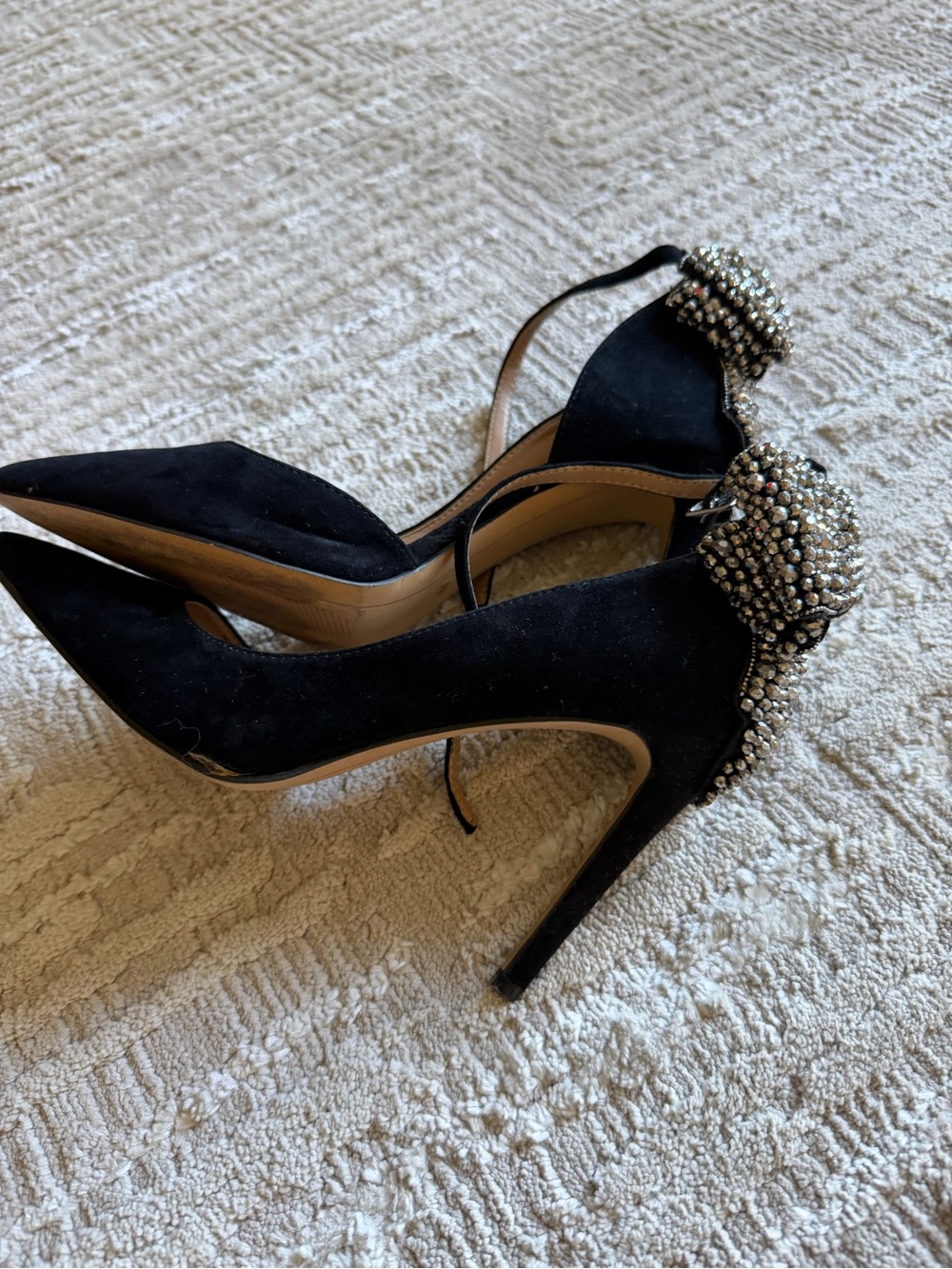 INC International Concepts Black Heels with Crystal Bow Accents - Picture 4 of 8